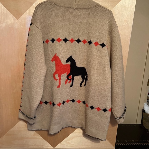 Anthropologie Tan Cardigan with Horse Design - Picture 2 of 4